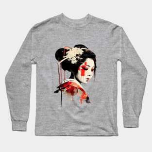 Geisha ink painting Long Sleeve T-Shirt